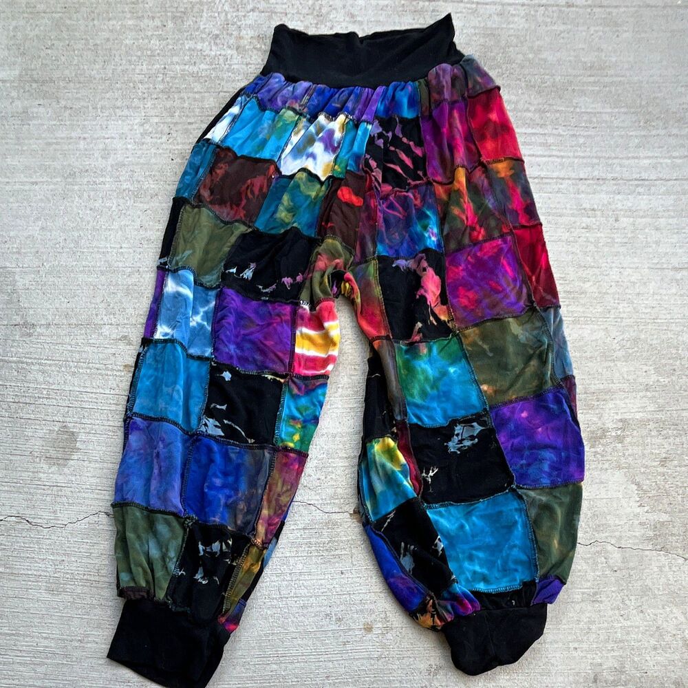 Patchwork Harem Pants Unisex One Size Knit Festival Boho Hippie Flow Blue Purple